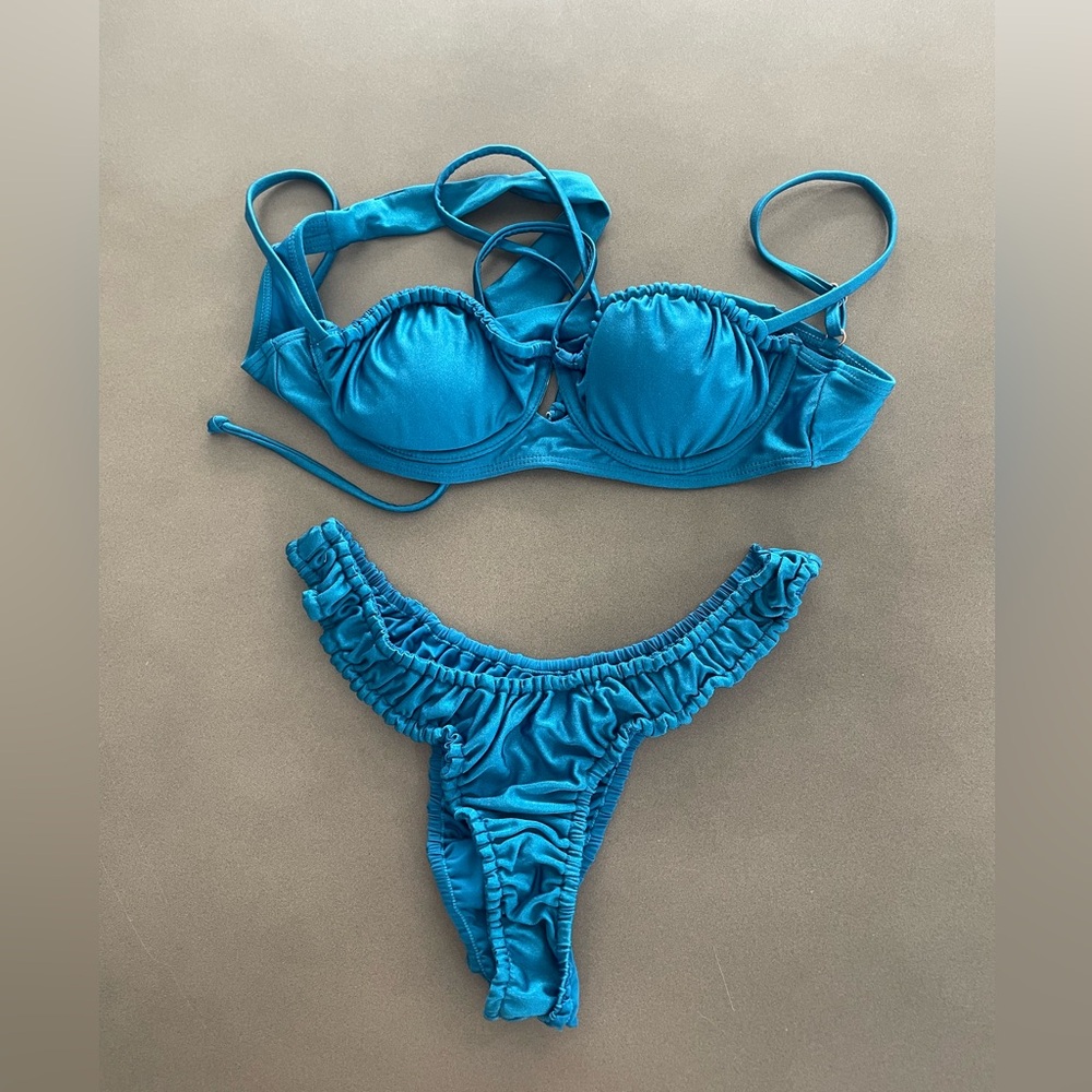 Sommerfield Swim Teal Bikini Set XS Top Small Bottom Ruched